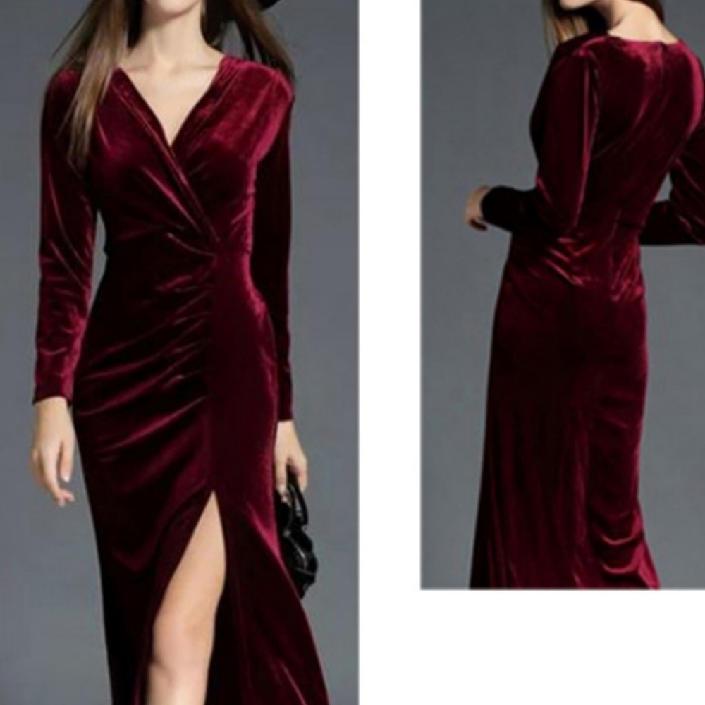Migeer burgundy velvet dress